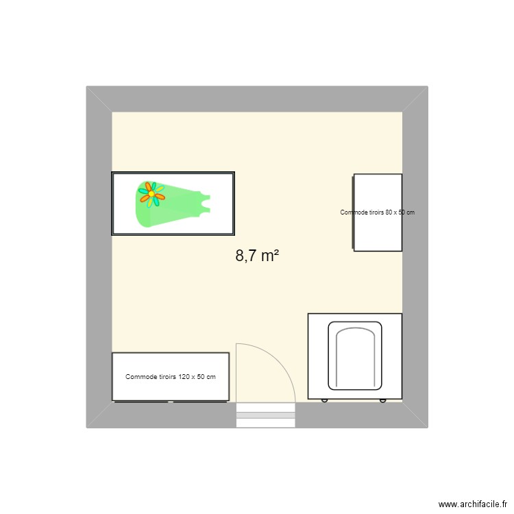 chambre 2. Plan de 1 pièce et 9 m2