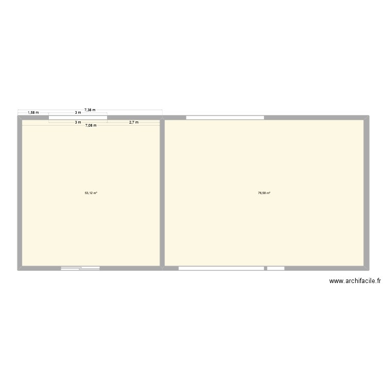 Grange. Plan de 2 pièces et 130 m2
