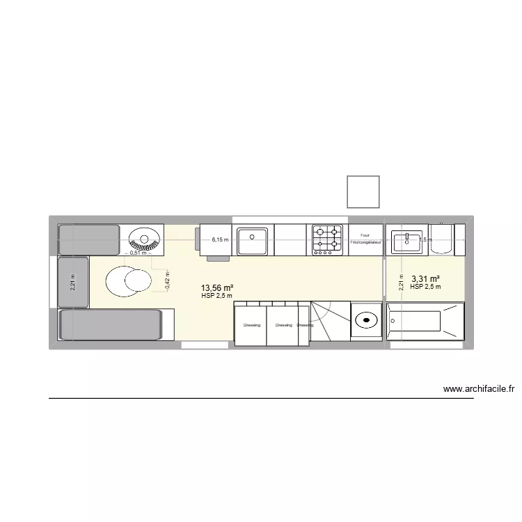 Tiny house 2ter. Plan de 2  et 17 m²