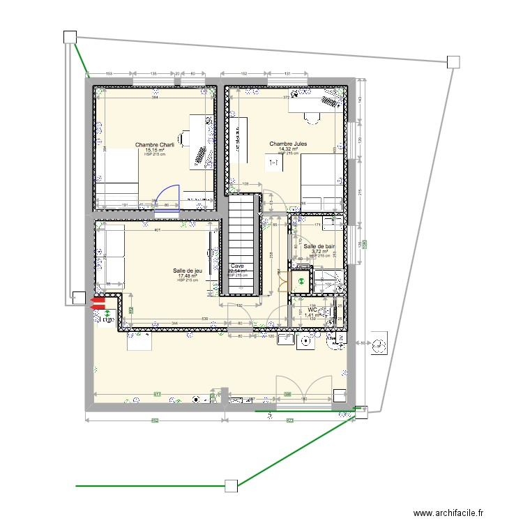 Sous sol 1. Plan de 9 pièces et 136 m2