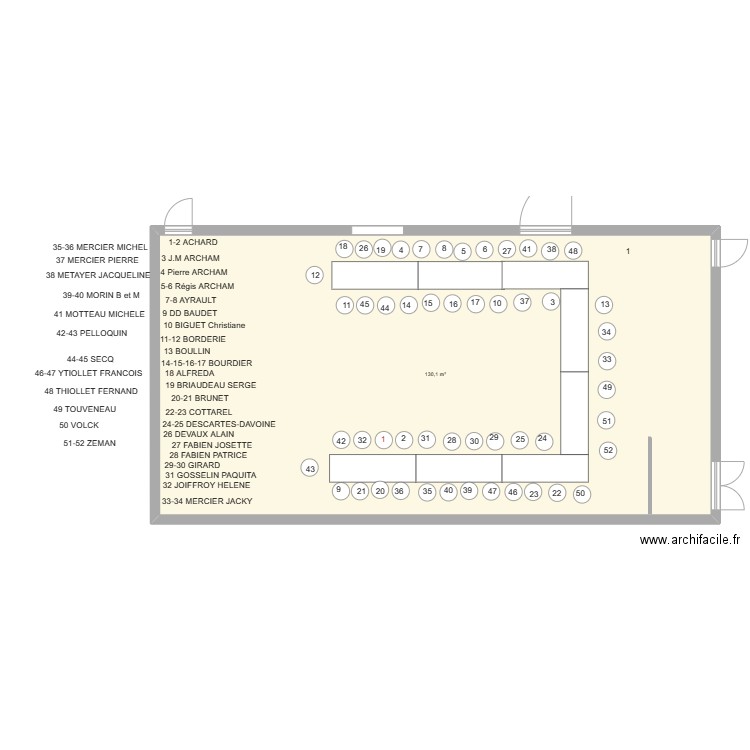 SALLE AMICALE BANQUET 2023. Plan de 1 pièce et 130 m2