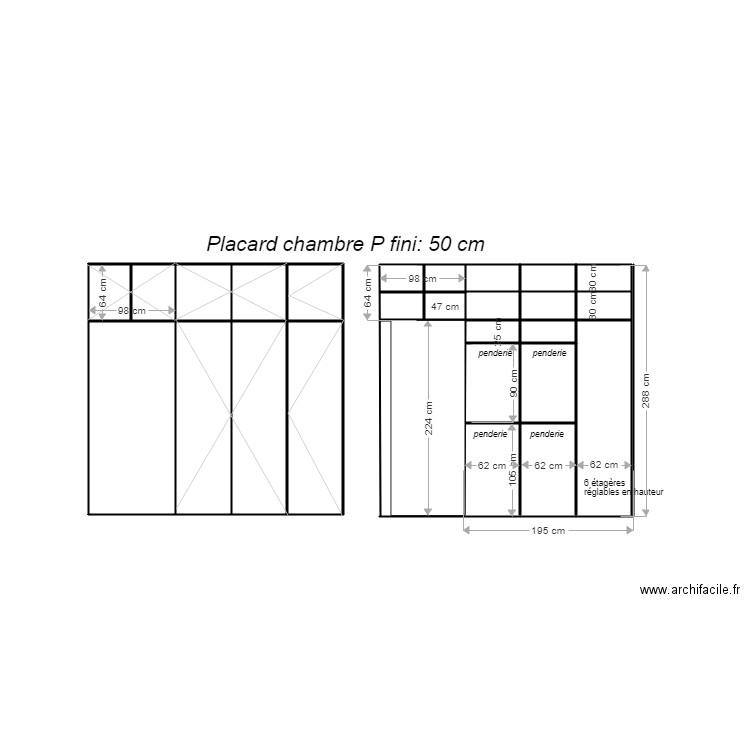 placard chambre diane damien. Plan de 0 pièce et 0 m2