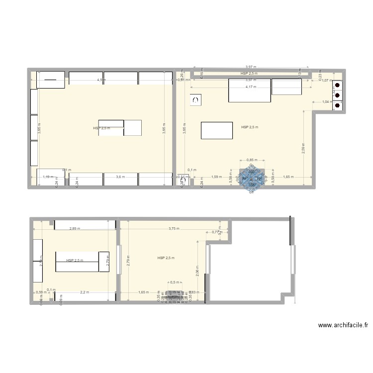 atelier. Plan de 12 pièces et 55 m2