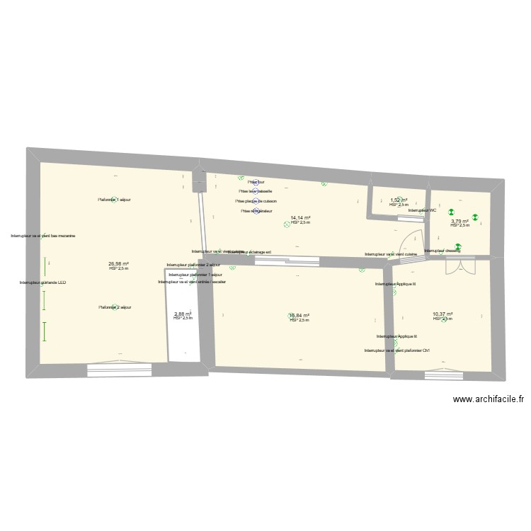 Plan ELECT. Plan de 14 pièces et 153 m2