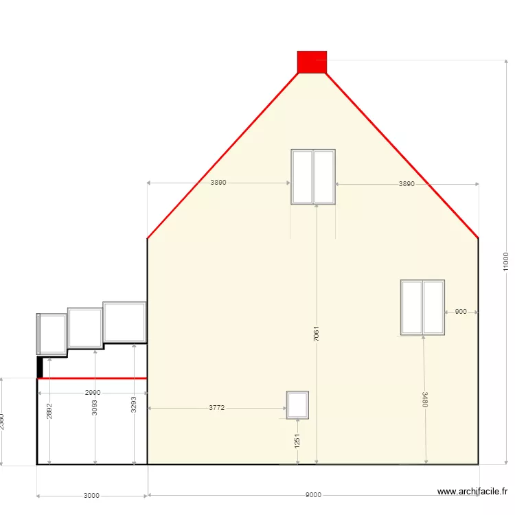 veranda cot&eacute; est. Plan de 