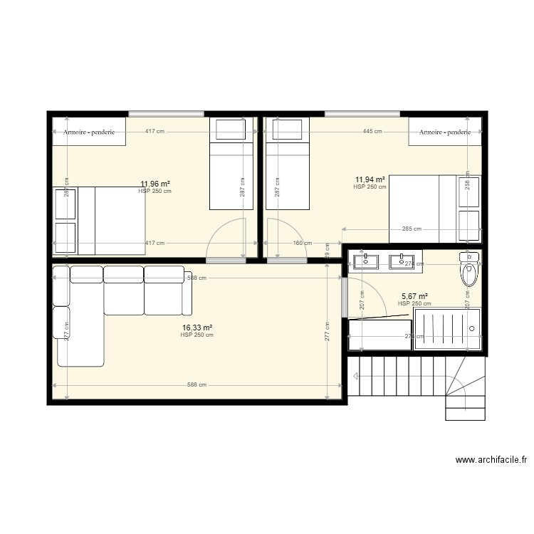 chalet minerve mezzanine. Plan de 4 pièces et 46 m2