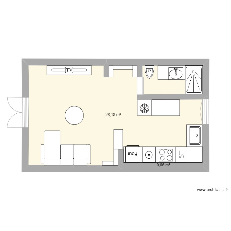 Plan 2. Plan de 2 pièces et 26 m2