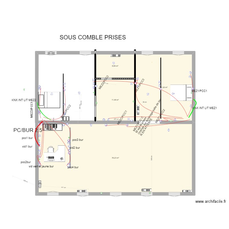 MEZZANINE PRISES. Plan de 4 pièces et 122 m2