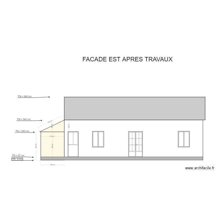 plan façade EST extension. Plan de 0 pièce et 0 m2