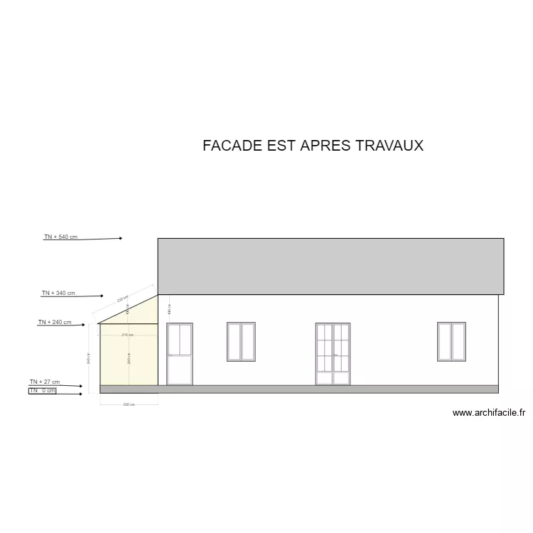 plan façade EST extension. Plan de plan façade EST extension. Plan de