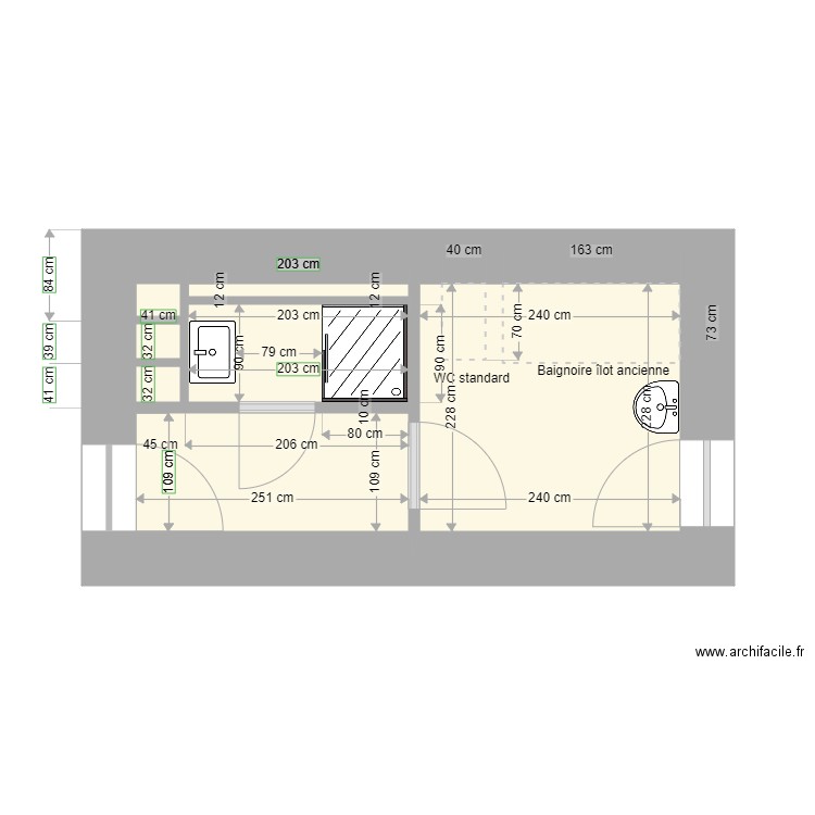 salle de bain détaillé. Plan de 7 pièces et 11 m2