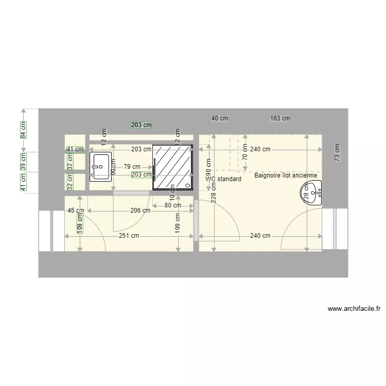 salle de bain détaillé. Plan de salle de bain détaillé. Plan de