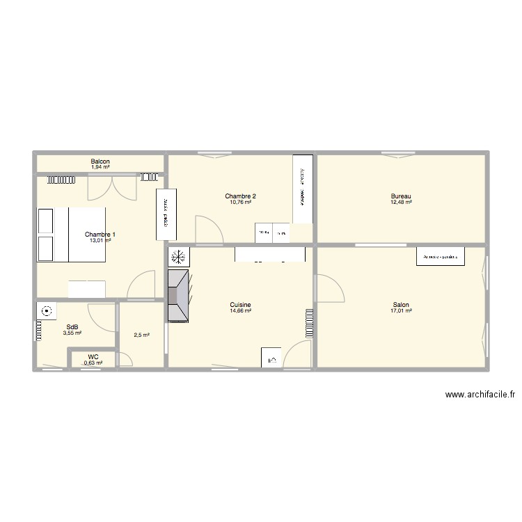 Maison (moma). Plan de 9 pièces et 77 m2