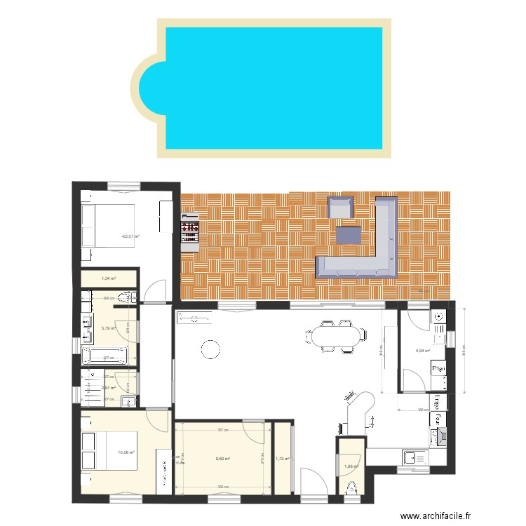 maison Ta. Plan de 9 pièces et 50 m2