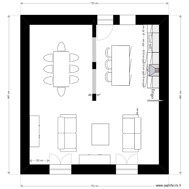 EX3 MODULE 11. Plan de 1 pièce et 46 m2