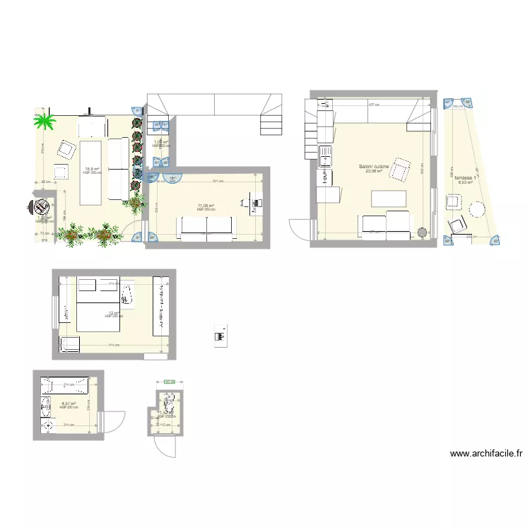 Appt Nanterre. Plan de 9  et 82 m²