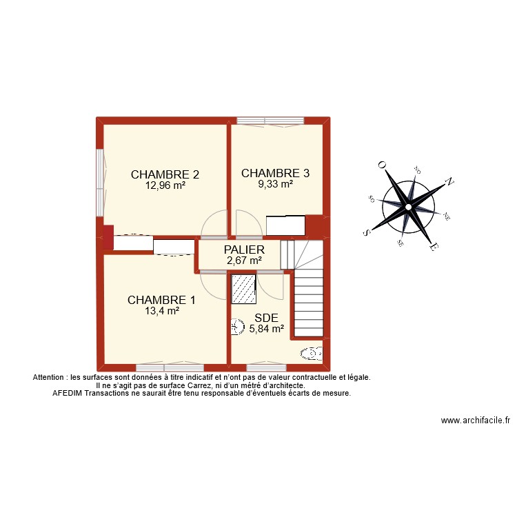 BI 9721 ETAGE. Plan de 7 pièces et 47 m2