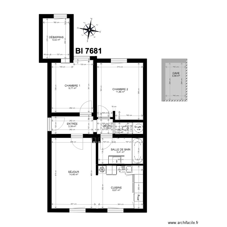 BI 7681 der. Plan de 11 pièces et 65 m2