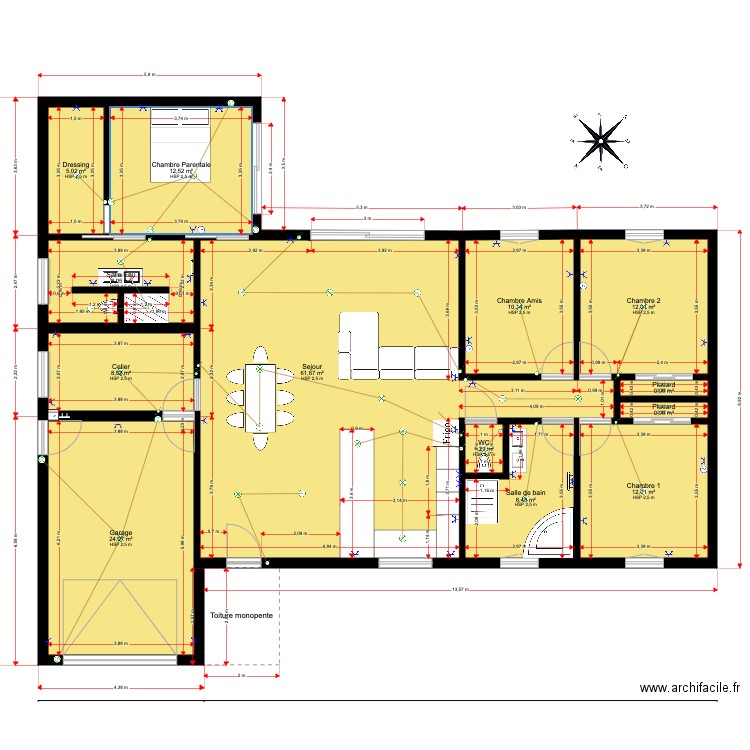Maison en T 2. Plan de 13 pièces et 165 m2