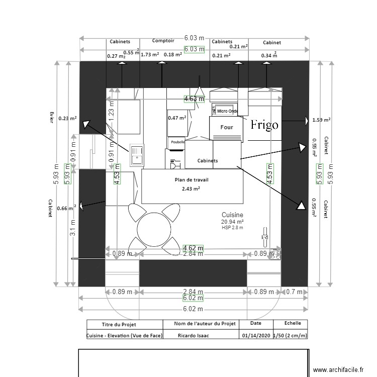 PLAN   CUISINE VUE DE FACE ELEVATION 1. Plan de 0 pièce et 0 m2