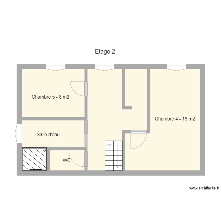 etage 2 Fournier. Plan de 5 pièces et 45 m2