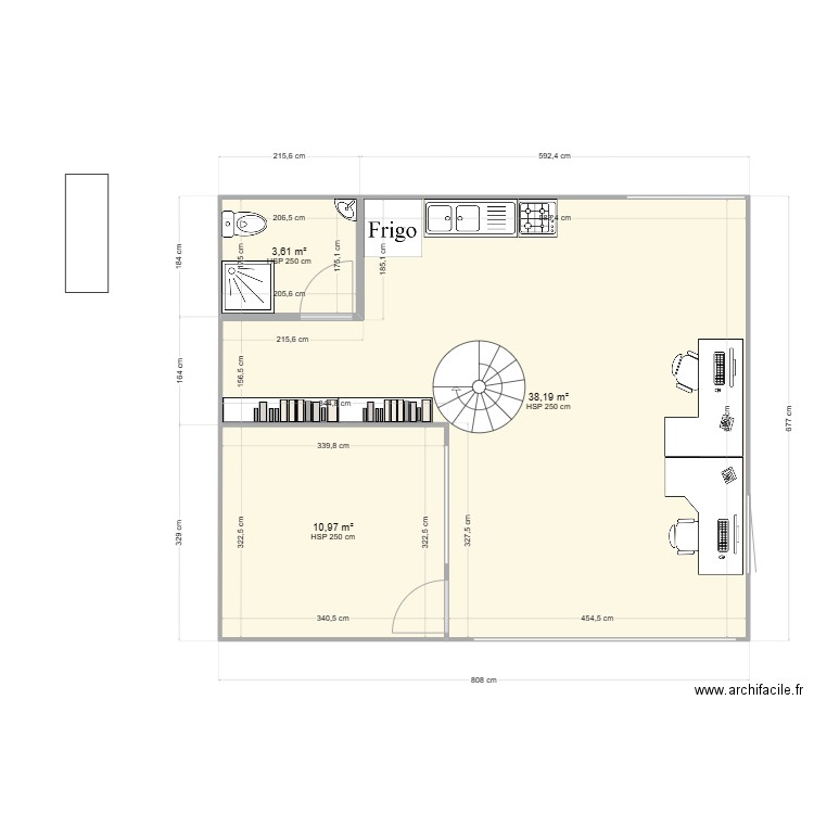 bureau ifbc1.11. Plan de 3 pièces et 53 m2