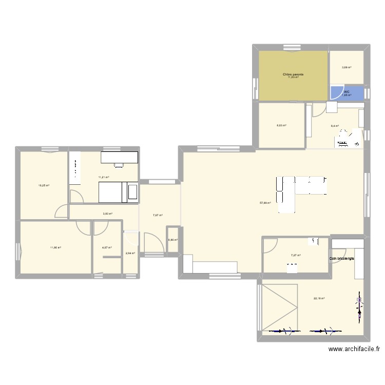 Plan modif. Plan de 16 pièces et 171 m2