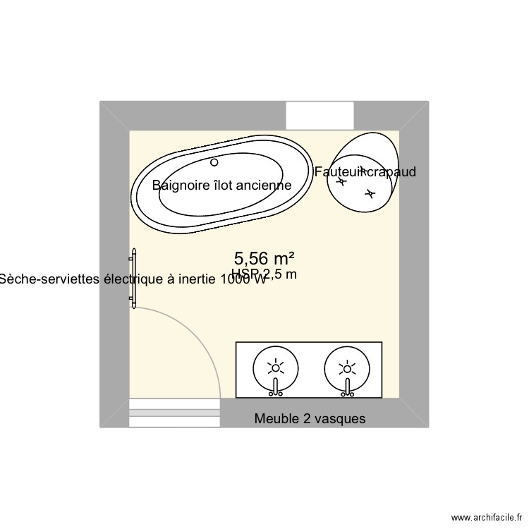 Salle de bain. Plan de 1 pièce et 6 m2