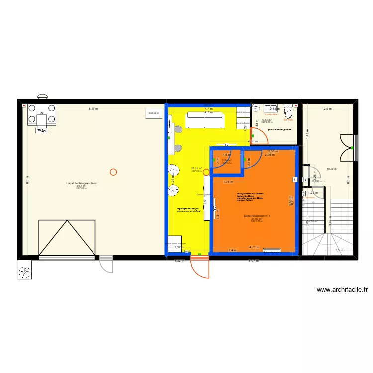 MJ music studio - lot sol et peinture rdc. Plan de 9  et 153 m²