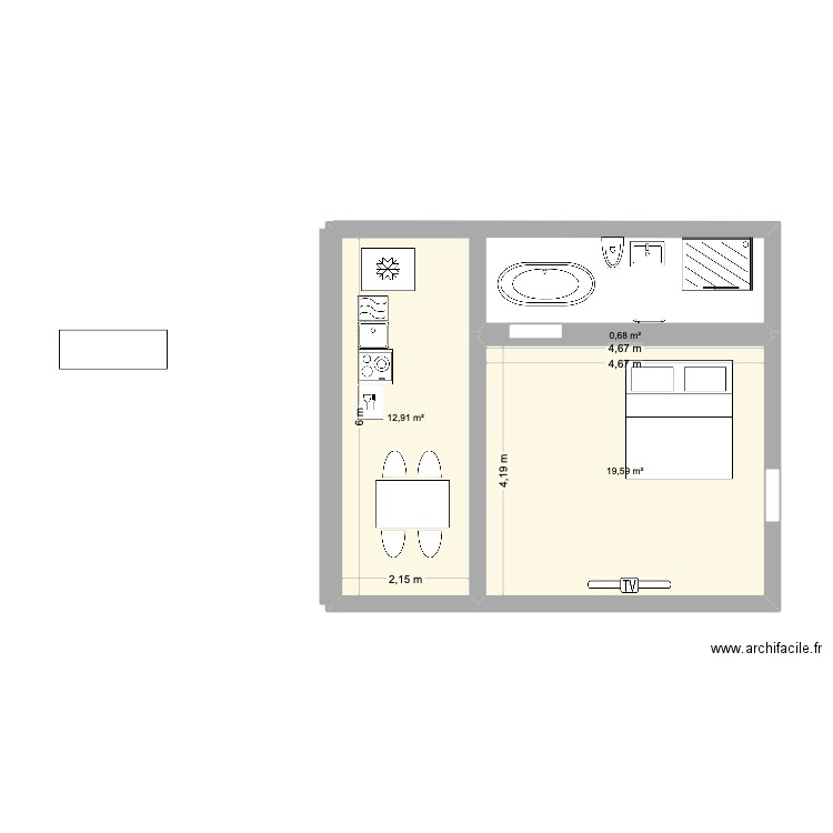 Gaelle plan appartement 1. Plan de 3 pièces et 33 m2