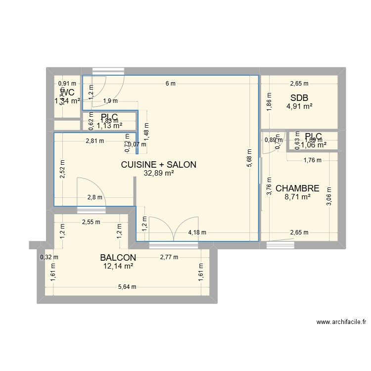 Appartement St Simon. Plan de 8 pièces et 63 m2
