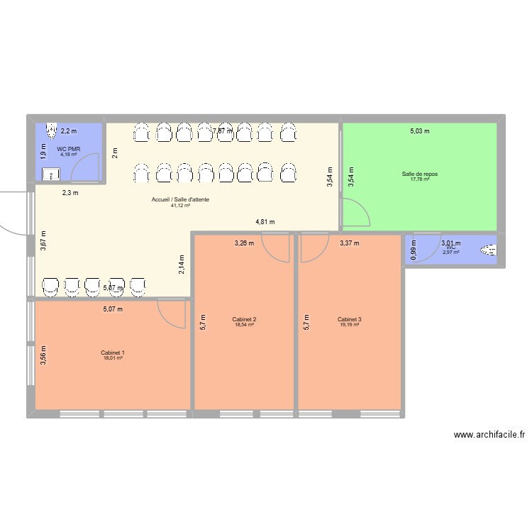 SOS Médecins v120. Plan de 7 pièces et 122 m2