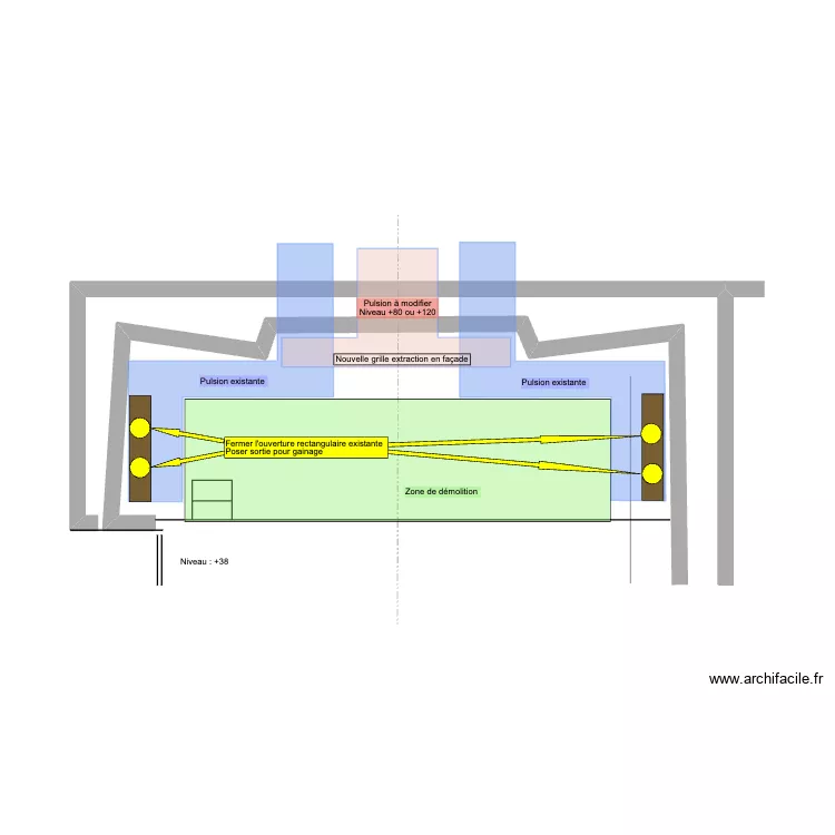 D4 Aération sous estrade - travaux. Plan de D4 Aération sous estrade - travaux. Plan de