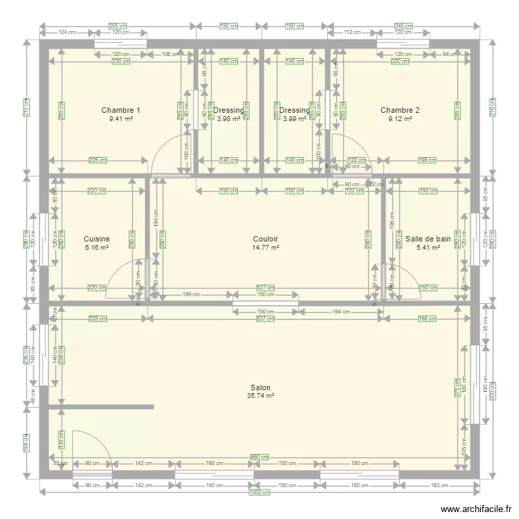 Maison 10m x 10m. Plan de 