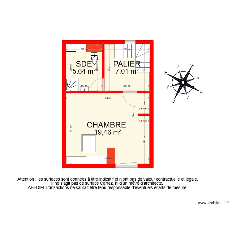 BI 9527 ETAGE PASCAL. Plan de 3 pièces et 32 m2