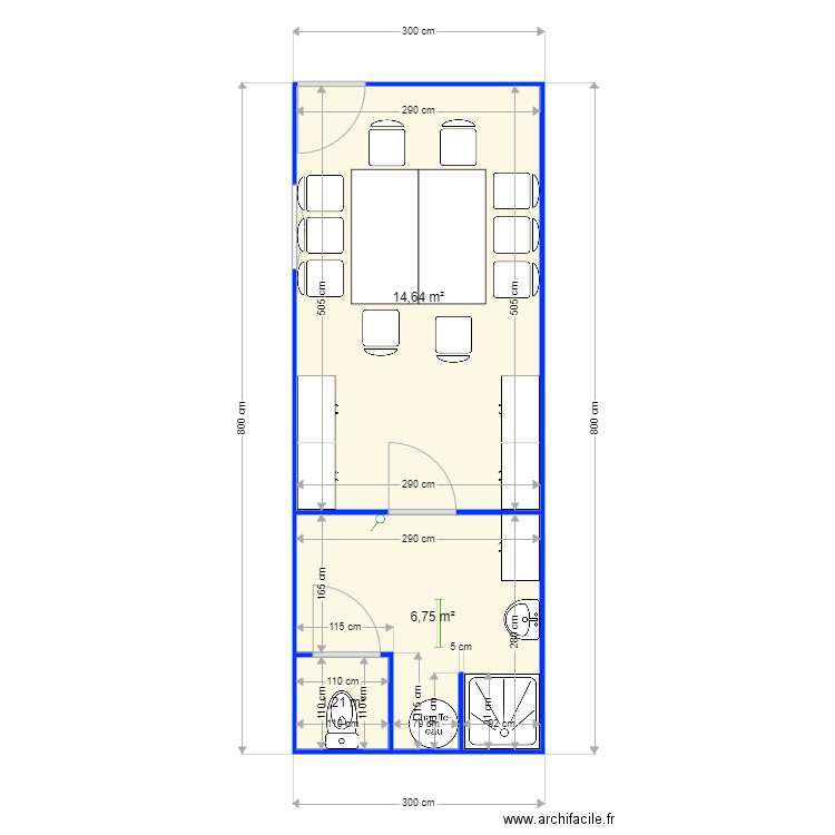 Novacec. Plan de 3 pièces et 23 m2