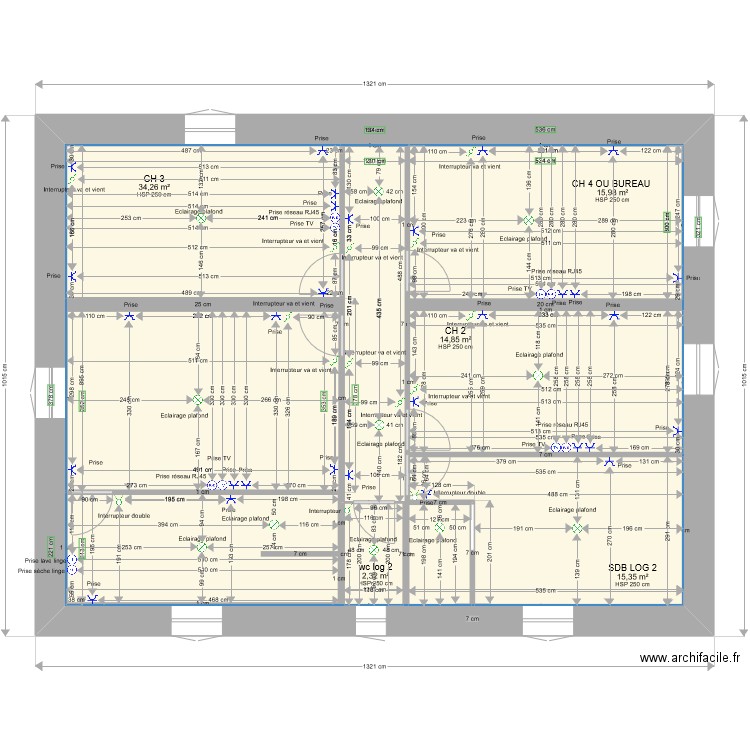 PLAN LACAUNE GABI ETAGE 2 LOG 2 elec1. Plan de 0 pièce et 0 m2