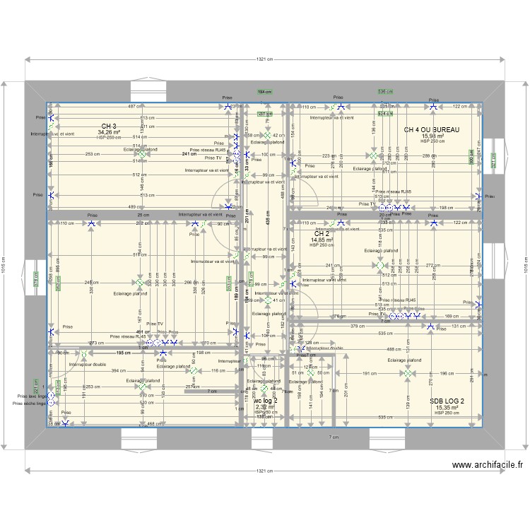 PLAN LACAUNE GABI ETAGE 2 LOG 2 elec1. Plan de 5 pièces et 156 m2