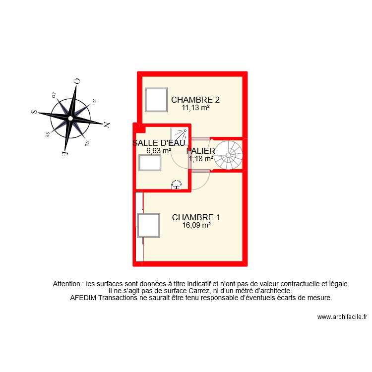 BI 10707 ETAGE . Plan de 16 pièces et 91 m2