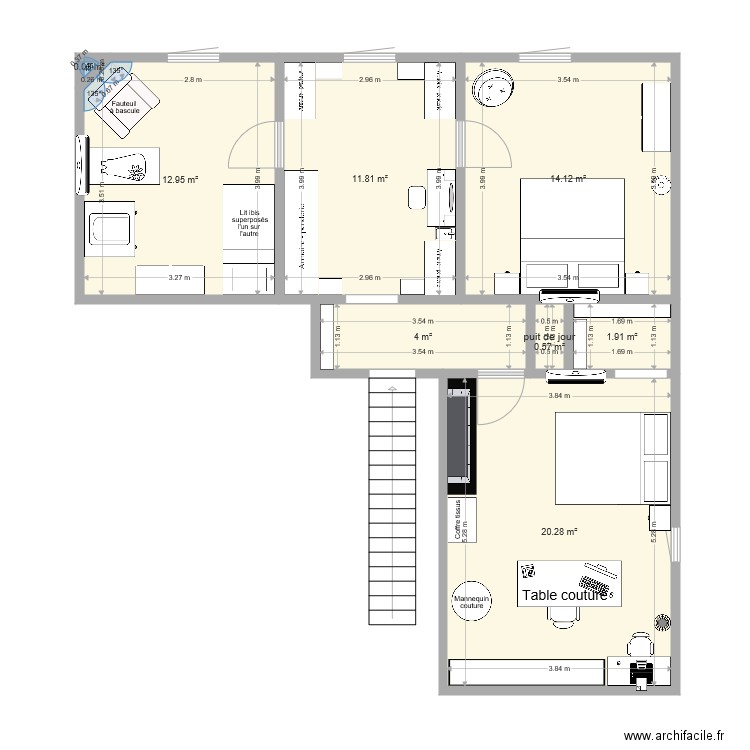 emménagement étage Montastruc version BB . Plan de 0 pièce et 0 m2