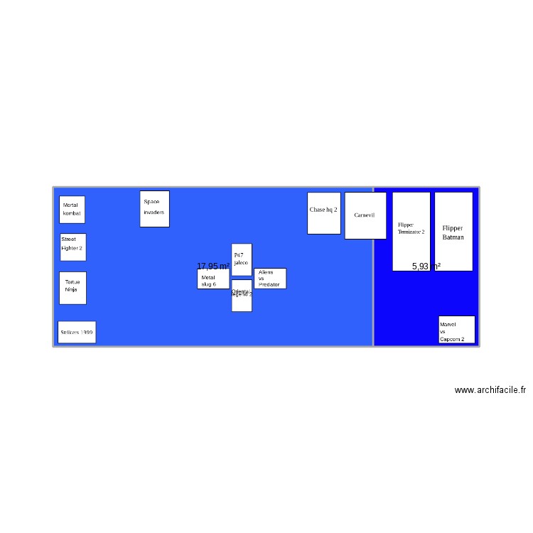 Projet stand arcade SFM6 (9m X 3m). Plan de 2 pièces et 24 m2