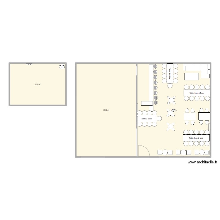 Bar Partie 1. Plan de 3 pièces et 166 m2