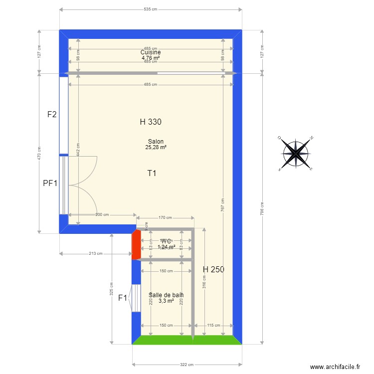 14 Saussure. Plan de 4 pièces et 35 m2