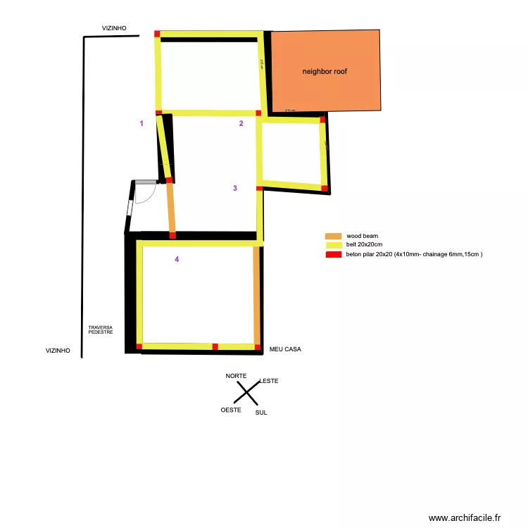 Pilliers beton et ceinture 2. Plan de 