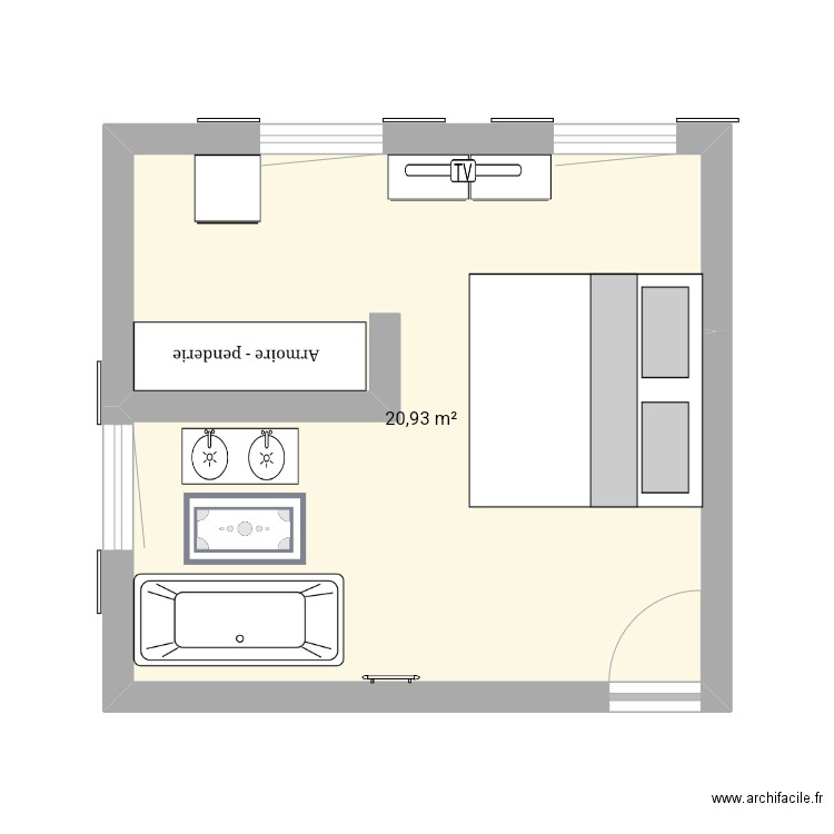 Chambre 3. Plan de 1 pièce et 21 m2