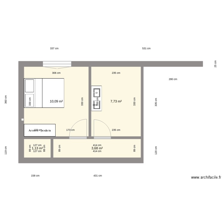 Chambre positionnement de la porte 1. Plan de 0 pièce et 0 m2