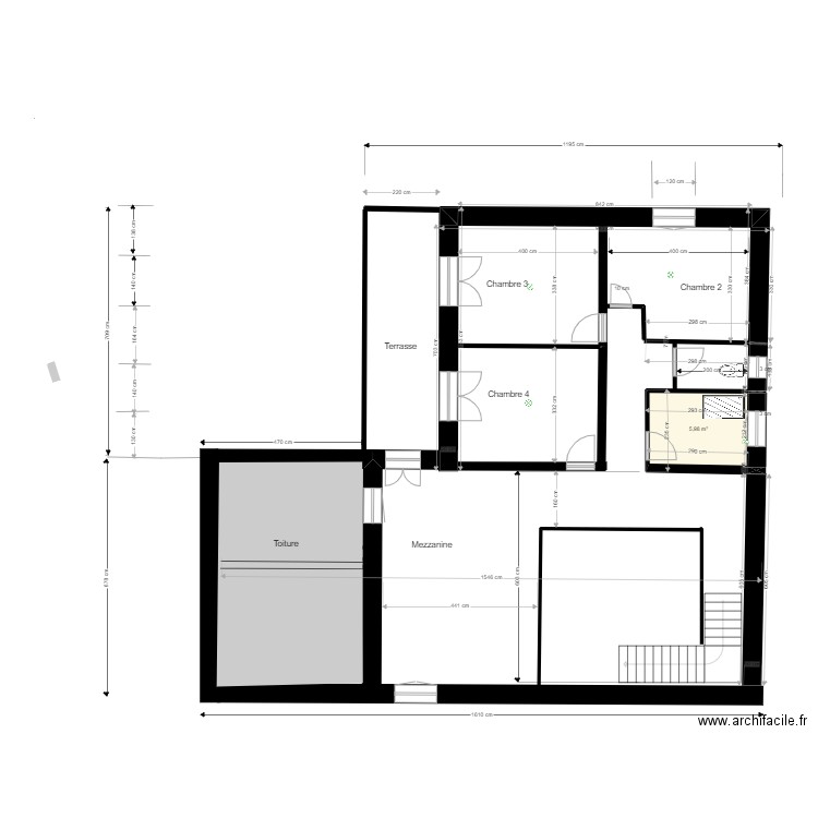 Besseges rdc 01. Plan de 1 pièce et 6 m2