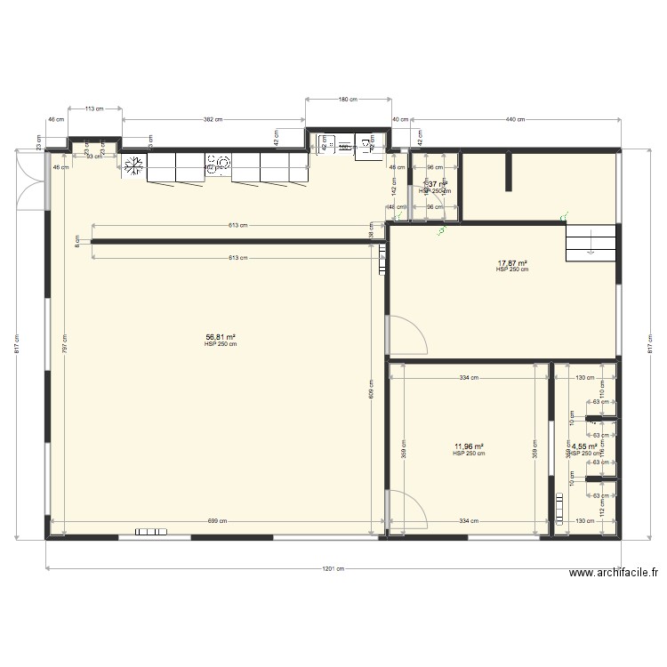 vasseur cuisine. Plan de 5 pièces et 93 m2