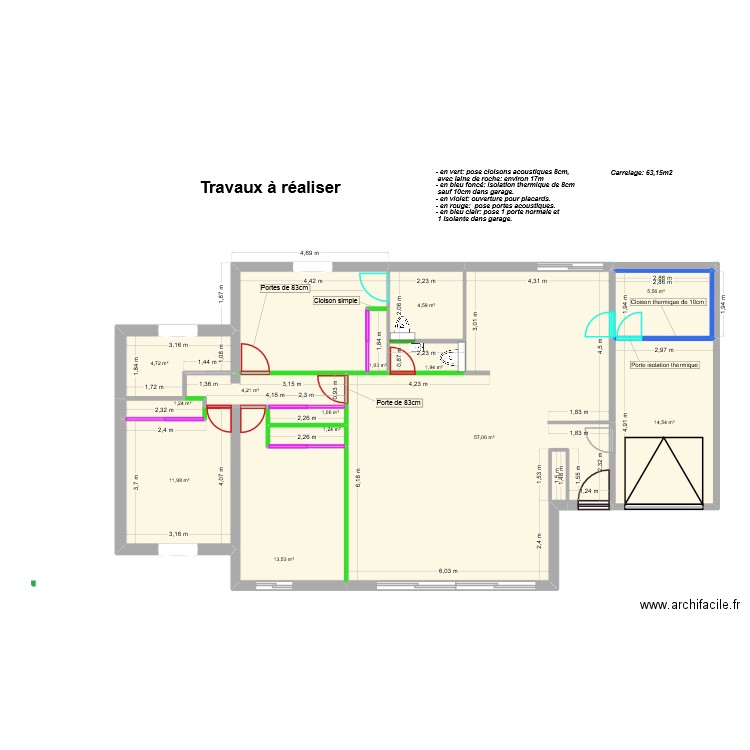 Maison plan cloisons et portes à construire. Plan de 18 pièces et 277 m2