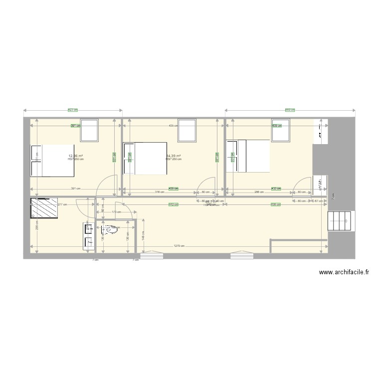 comble maison. Plan de 3 pièces et 72 m2